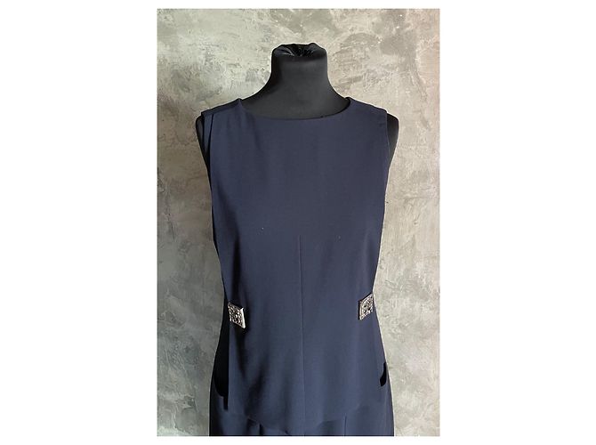Vestido sin mangas azul marino Chanel de viscosa - vista 3