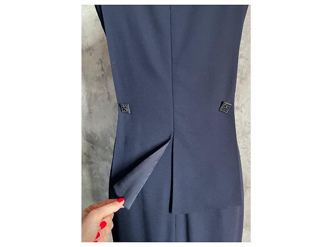 Vestido sin mangas azul marino Chanel de viscosa - vista 8