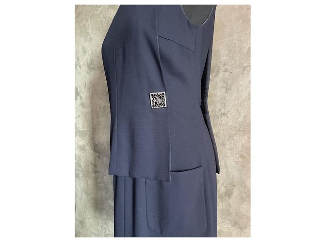 Vestido sin mangas azul marino Chanel de viscosa - vista 9