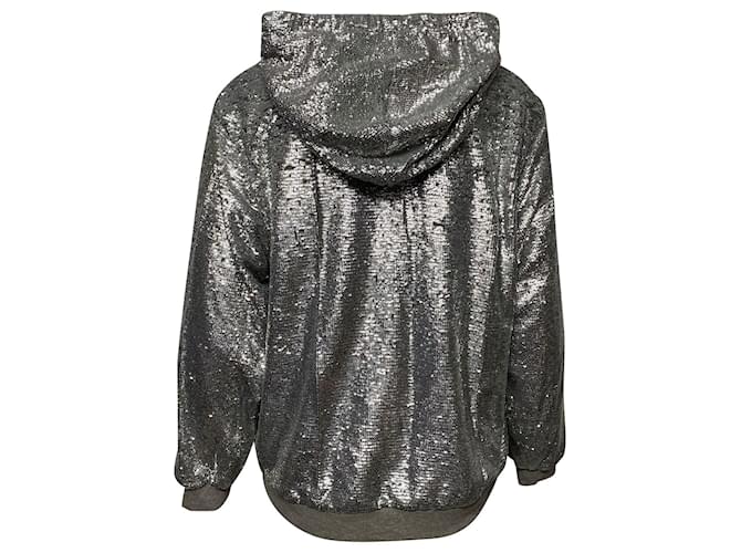 Robert Rodriguez Pailletten-Kapuzenpullover aus silberfarbenem Polyester Metallisch - Ansicht 2