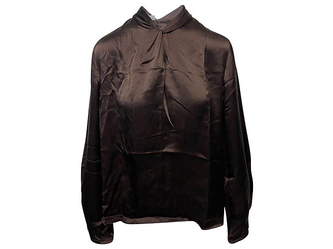 Blusa Vince con cuello torcido en seda marrón Castaño - vista 2