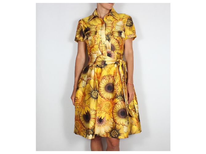 Autre Marque Naeem Khan Kleid mit Sonnenblumen. Gelb - Ansicht 2