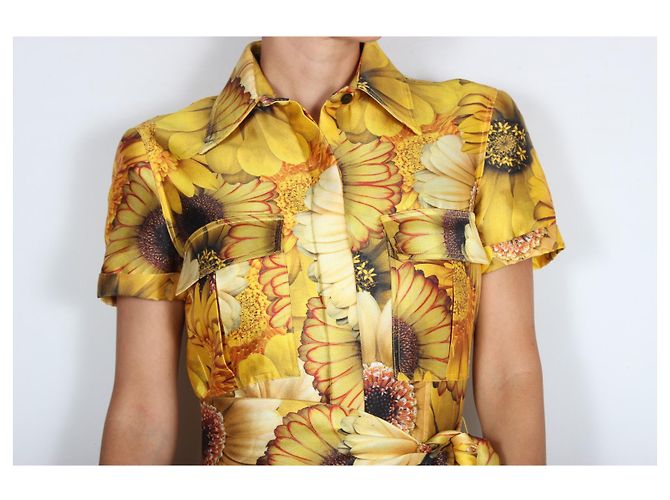 Autre Marque Naeem Khan Kleid mit Sonnenblumen. Gelb - Ansicht 3
