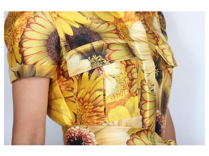 Autre Marque Naeem Khan Kleid mit Sonnenblumen. Gelb - Ansicht 5