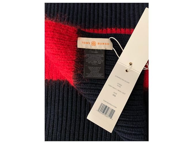 Sciarpa Tory Burch in lana e mohair blu navy - vista 5