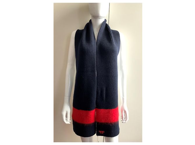 Sciarpa Tory Burch in lana e mohair blu navy - vista 7