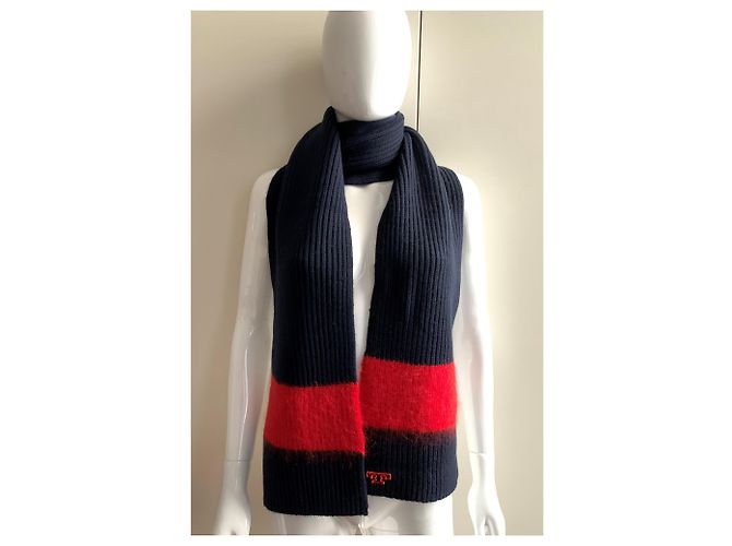 Sciarpa Tory Burch in lana e mohair blu navy - vista 8