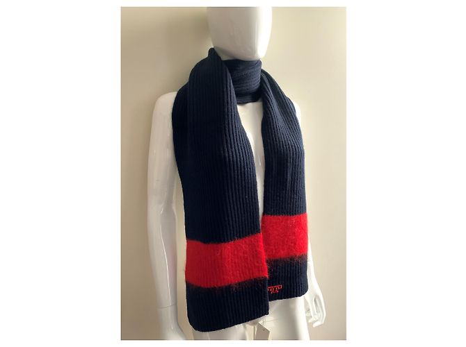 Sciarpa Tory Burch in lana e mohair blu navy - vista 9