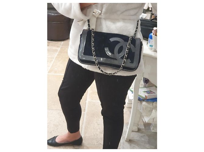 Borsa a mano Chanel Timeless in tweed nero - vista 3