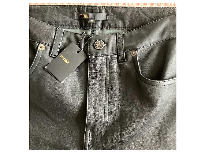 Pantalones Maje de cuero negro - vista 2