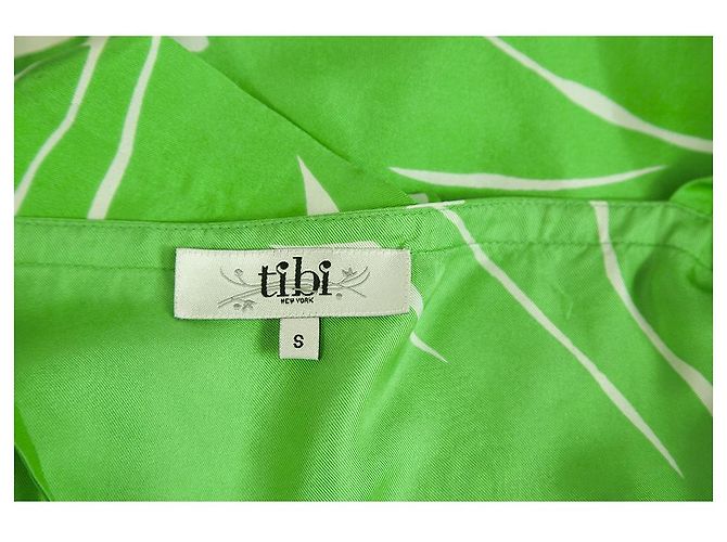 Tibi Green Leaves Blanco Floral Manga Corta Hombros Abiertos Mini Vestido Talla S Verde - vista 3