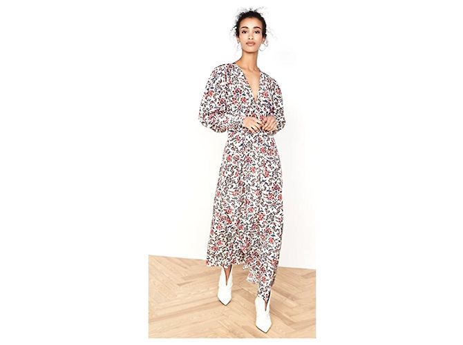 Isabel Marant Blaine vestido floral de seda elástica. Roja - vista 2