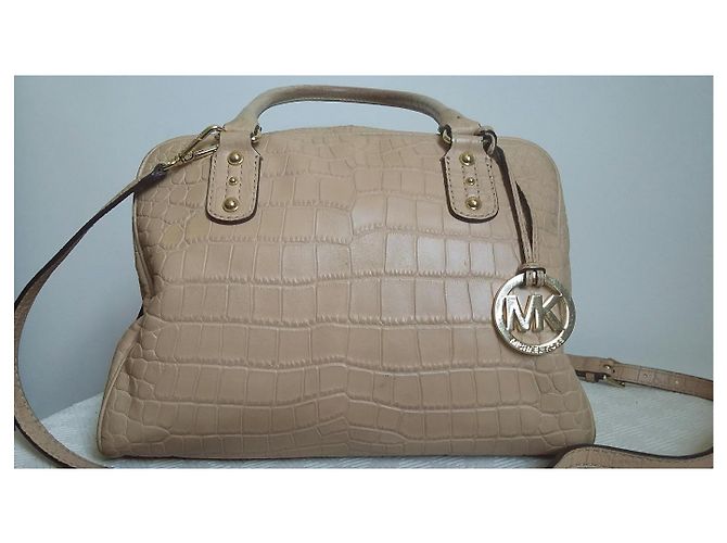 Borsa Michael Kors in pelle vernice beige effetto coccodrillo - vista 2