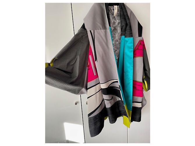 Kenzo Chaqueta Kimono de Lana Gris y Rosa Multicolor - vista 10