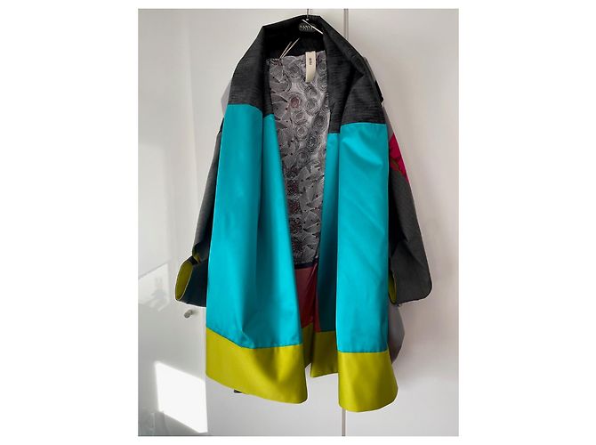 Kenzo Chaqueta Kimono de Lana Gris y Rosa Multicolor - vista 11