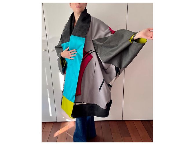 Kenzo Chaqueta Kimono de Lana Gris y Rosa Multicolor - vista 4