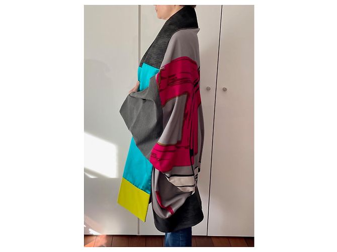 Kenzo Chaqueta Kimono de Lana Gris y Rosa Multicolor - vista 5