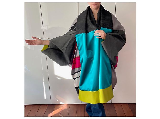 Kenzo Chaqueta Kimono de Lana Gris y Rosa Multicolor - vista 7