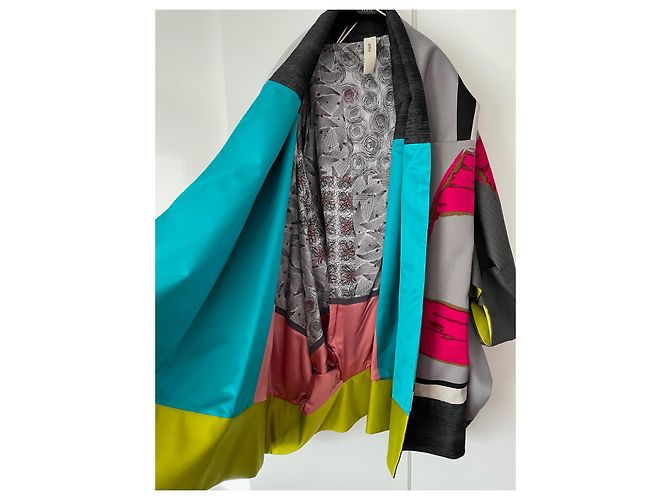 Kenzo Chaqueta Kimono de Lana Gris y Rosa Multicolor - vista 8