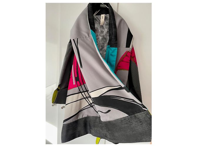 Kenzo Chaqueta Kimono de Lana Gris y Rosa Multicolor - vista 9