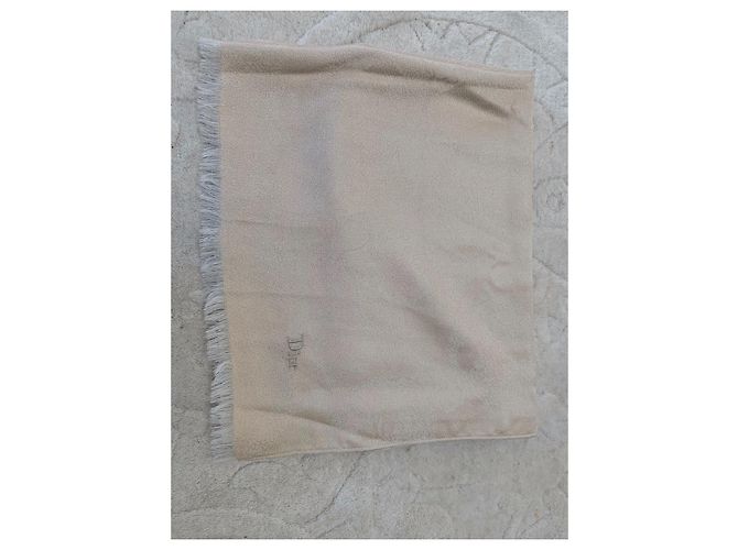 Sciarpa Christian Dior beige in seta e lana con motivo floreale - vista 2