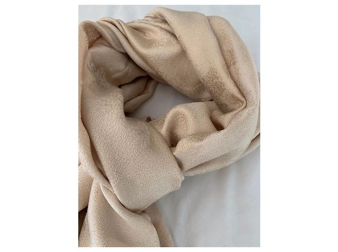 Sciarpa Christian Dior beige in seta e lana con motivo floreale - vista 4