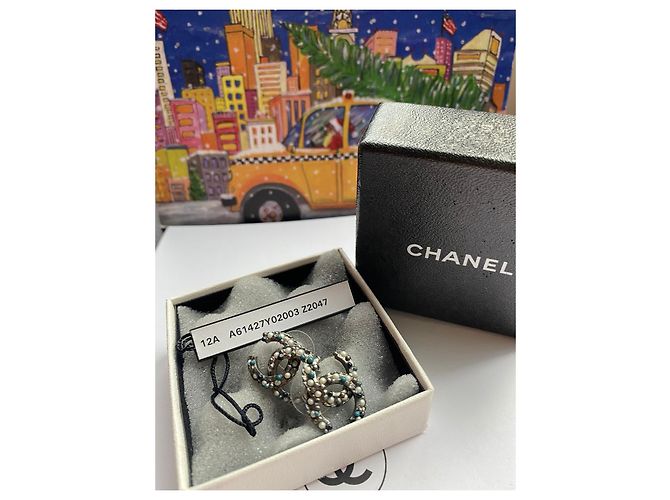 Chanel CC B12Orecchini in rutenio con perle blu e bianche Multicolore - vista 8