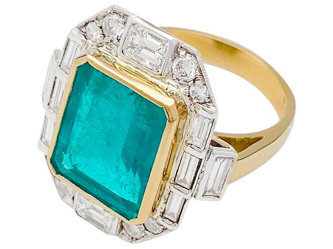 inconnue Anello con due smeraldi in oro e diamanti. - vista 2