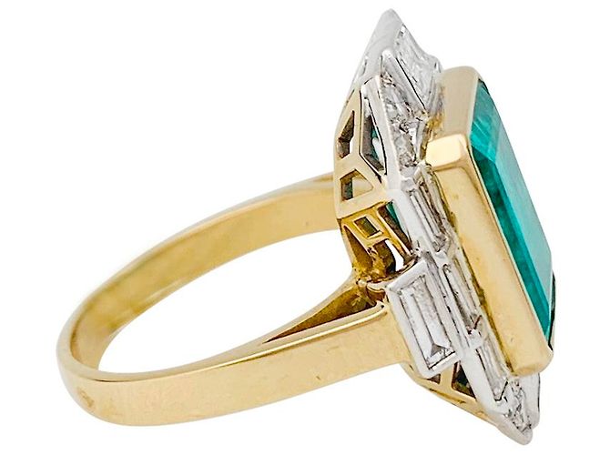 inconnue Anello con due smeraldi in oro e diamanti. - vista 4