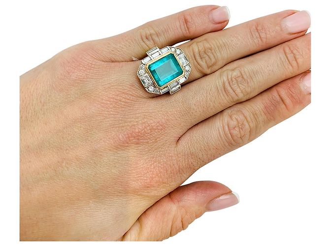inconnue Anello con due smeraldi in oro e diamanti. - vista 5