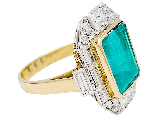 inconnue Anello con due smeraldi in oro e diamanti. - vista 6