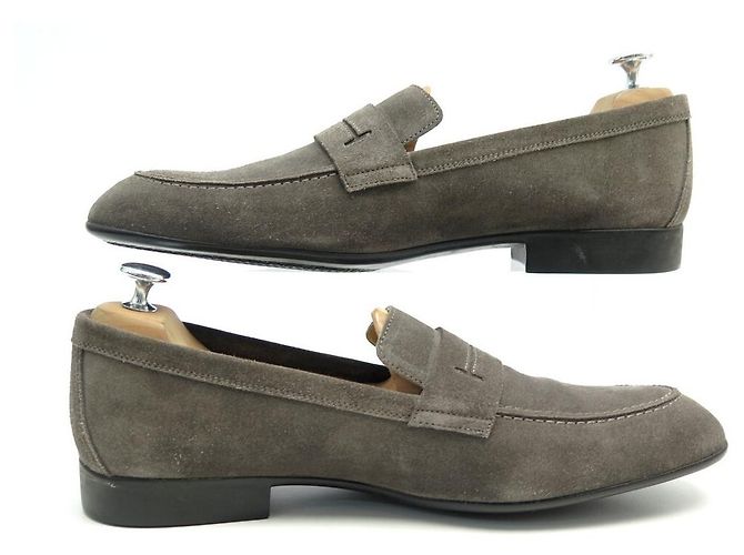 Mocassini Hermès 43.5 SCARPE IN CAMOSCIO GRIGIO MARRONE CERVO - vista 2