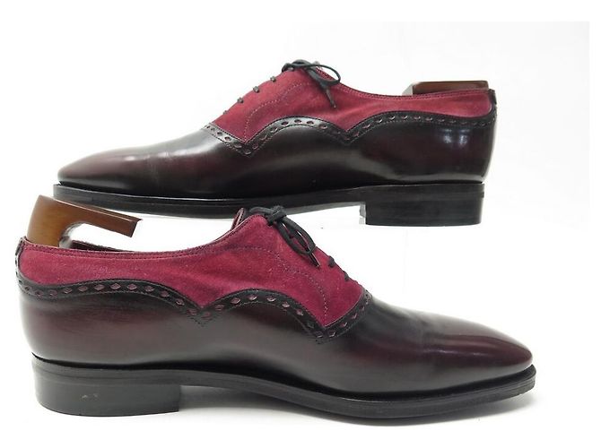 CHAUSSURES CORTHAY WILFRID 8 42 RICHELIEU EN CUIR ET DAIM BORDEAUX SHOES - vue 2