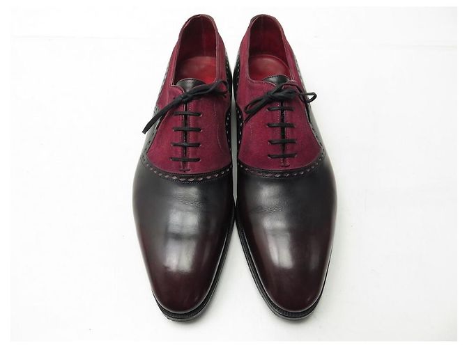 CHAUSSURES CORTHAY WILFRID 8 42 RICHELIEU EN CUIR ET DAIM BORDEAUX SHOES - vue 4