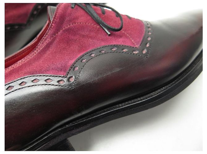 CHAUSSURES CORTHAY WILFRID 8 42 RICHELIEU EN CUIR ET DAIM BORDEAUX SHOES - vue 7