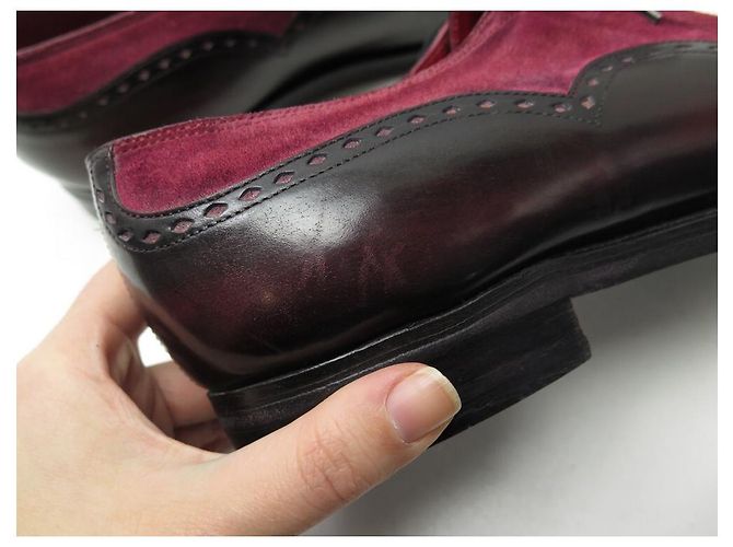 CHAUSSURES CORTHAY WILFRID 8 42 RICHELIEU EN CUIR ET DAIM BORDEAUX SHOES - vue 8