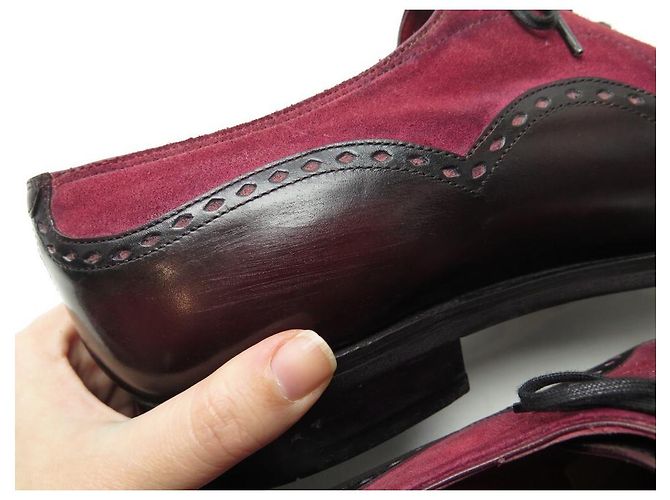 CHAUSSURES CORTHAY WILFRID 8 42 RICHELIEU EN CUIR ET DAIM BORDEAUX SHOES - vue 9