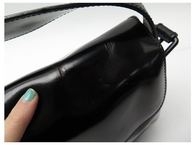 BOLSA RALPH LAUREN RICKY CARDRIDGE PATENTE DE COURO BOLSA DE MÃO PRETA - vista 10
