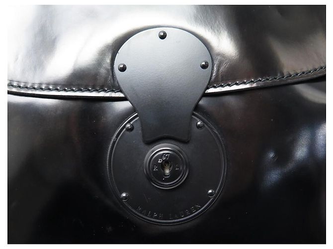 BOLSA RALPH LAUREN RICKY CARDRIDGE PATENTE DE COURO BOLSA DE MÃO PRETA - vista 11