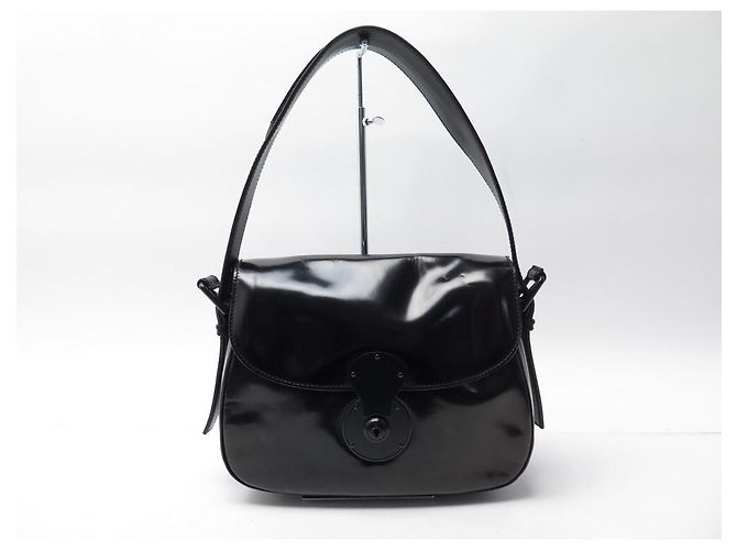 BOLSA RALPH LAUREN RICKY CARDRIDGE PATENTE DE COURO BOLSA DE MÃO PRETA - vista 2