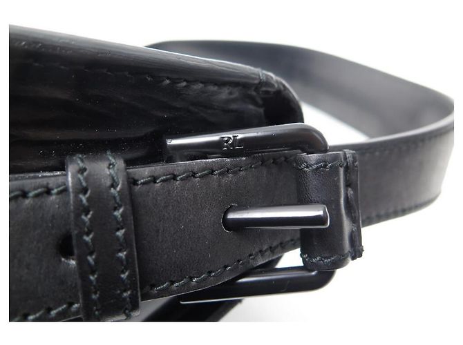 BOLSA RALPH LAUREN RICKY CARDRIDGE PATENTE DE COURO BOLSA DE MÃO PRETA - vista 7