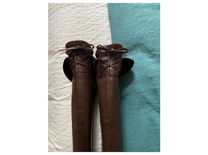 Autre Marque Botas altas de piel marrón Castaño - vista 3