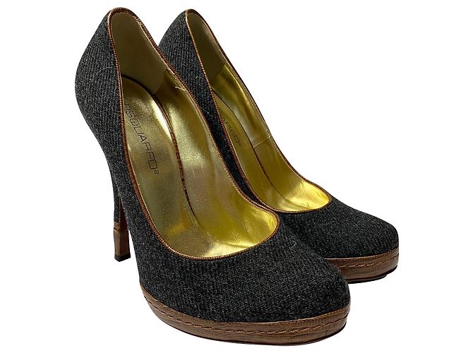 Dsquared2 Escarpins en tweed gris à talons en bois - vue 3