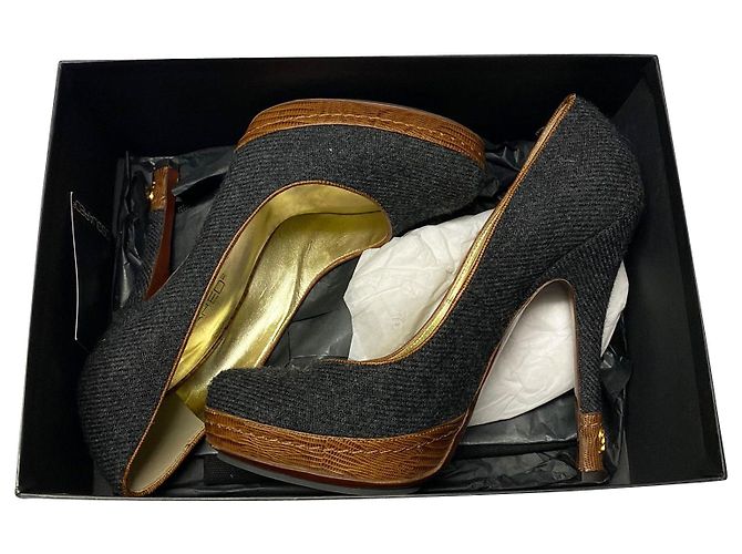 Dsquared2 Escarpins en tweed gris à talons en bois - vue 5