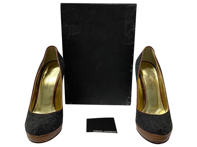 Dsquared2 Escarpins en tweed gris à talons en bois - vue 6