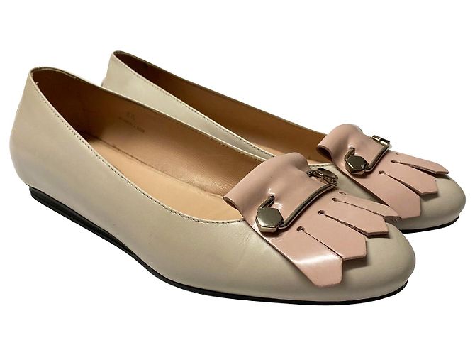 Tod's Mokassin-Flats aus cremefarbenem Leder Weiß Roh - Ansicht 3