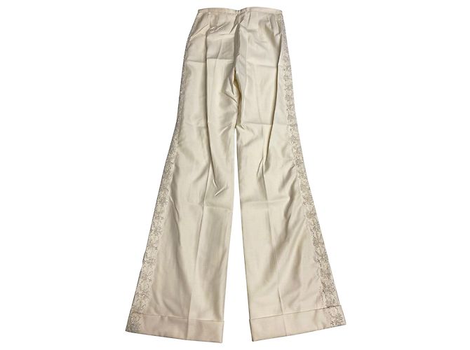Completo pantalone Escada in pizzo e perle in lana crema Bianco Crudo - vista 8