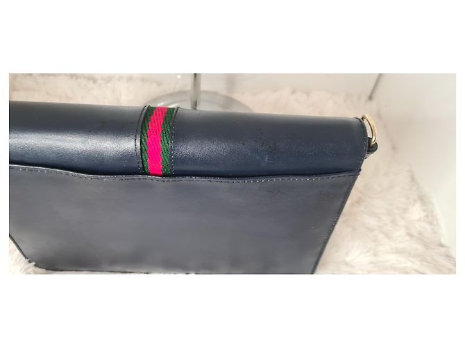 Borsa Gucci Ophidia monogramma blu navy in pelle - vista 7