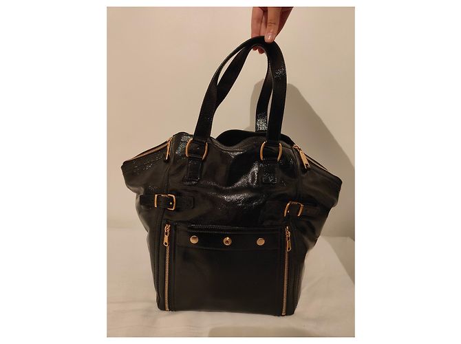 Borsa Yves Saint Laurent Downtown in vernice nera Nero - vista 7
