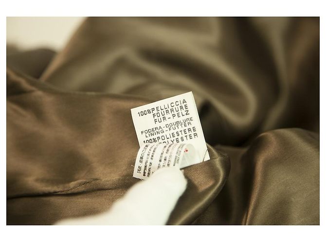 Autre Marque LALTRAMODA Veste Cardigan en Fourrure de Vison Marron Chocolat Taille 44 W. Ceinture en cuir mince Marron clair - vue 6